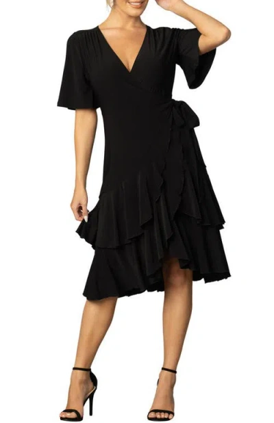 Kiyonna Miranda Midi Wrap Dress In Black Noir