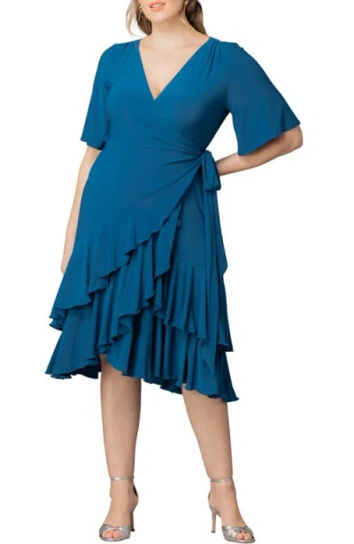 Kiyonna Miranda Wrap Dress In Blue