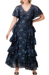Kiyonna Mon Ange Tiered Lace Gown In Blue