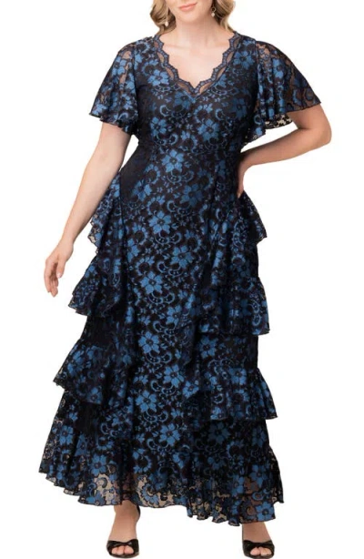 Kiyonna Mon Ange Tiered Lace Gown In Blue