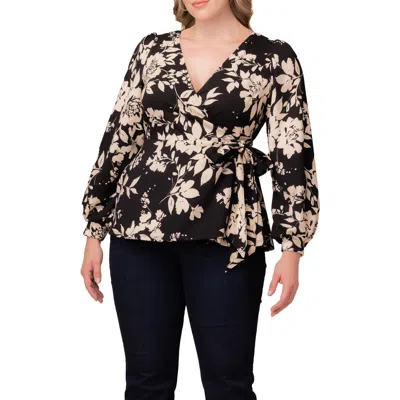 Kiyonna Natasha Print Wrap Top In Black