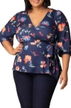 Kiyonna Nina Wrap Top In Blue