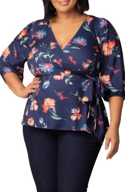 Kiyonna Nina Wrap Top In Blue
