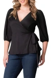 Kiyonna Nina Wrap Top In Black Noir