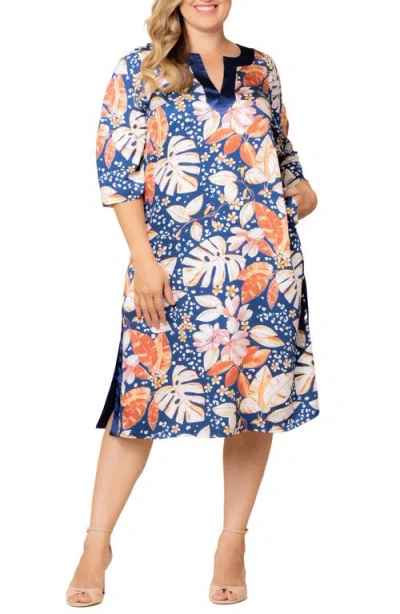 Kiyonna Nora Kaftan Dress In Blue