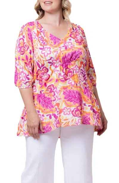 Kiyonna Oasis Tunic Top In Artful Tropical Print