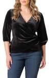 Kiyonna Odette Velvet Faux Wrap Top In Onyx