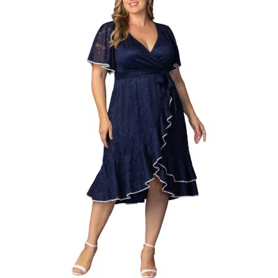 Kiyonna Palermo Lace Faux Wrap Dress In Black