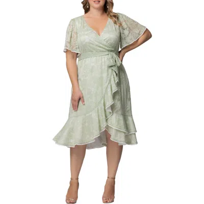 Kiyonna Palermo Lace Faux Wrap Dress In Sage