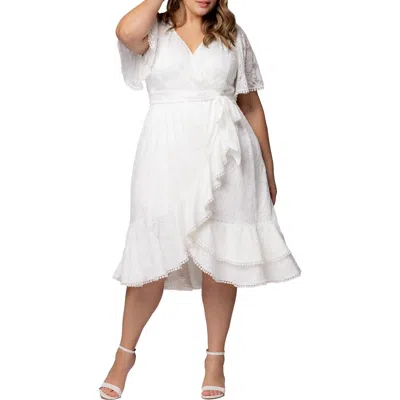 Kiyonna Palermo Lace Faux Wrap Dress In White