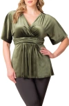 Kiyonna Park Avenue Velvet Top In Olive Green