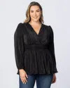 Kiyonna Plissé Puff Shoulder Top In Black