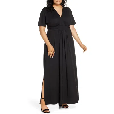Kiyonna Plus Vienna Womens Jersey Faux Wrap Maxi Dress In Black
