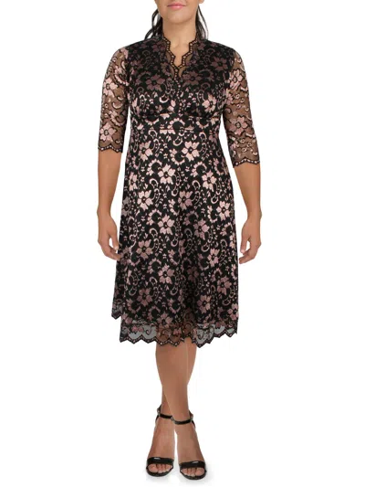 Kiyonna Plus Womens Lace Floral Cocktail And Party Dress In Rose Gold
