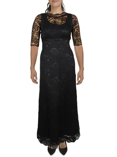 Kiyonna Plus Womens Lace Long Maxi Dress In Black