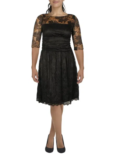 Kiyonna Plus Womens Lace Ruched Fit & Flare Dress In Black
