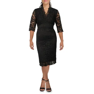 Kiyonna Plus Womens Lace V-neck Cocktail And Party Dress In Black