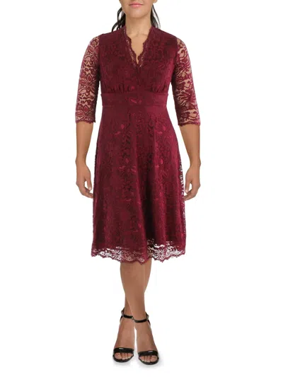 Kiyonna Plus Womens Lace V-neck Semi-formal Dress In Burgundy