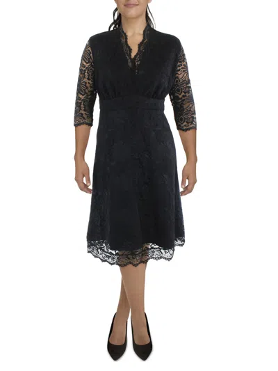 Kiyonna Plus Womens Lace V Neck Sheath Dress In Black