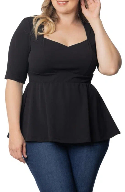 Kiyonna Posh Peplum Top In Black Noir