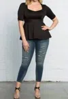 Kiyonna Posh Ponte Short Sleeve Peplum Top In Black In Black