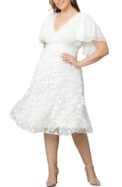 Kiyonna Pretty Petals Flutter Sleeve Cocktail Dress In Ivory Blossoms