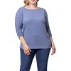 Kiyonna Reverie Ruched Sleeve Top In Heather Indigo