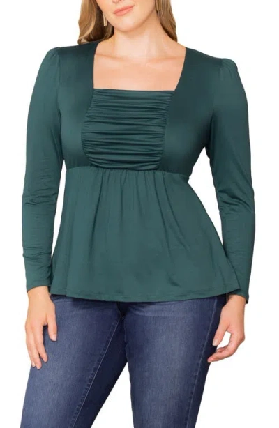 Kiyonna Rylan Ruched Knit Top In Green