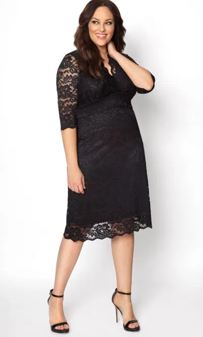 Kiyonna Scalloped Boudoir Lace Short Dress In Black