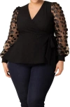 Kiyonna Scattered Petals 3d Sleeve Peplum Wrap Top