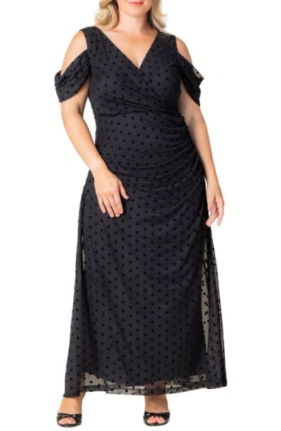 Kiyonna Seraphina Cold Shoulder Mesh Gown In Black