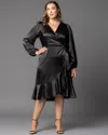 Kiyonna Serena Satin Ruffle Wrap Dress In Black