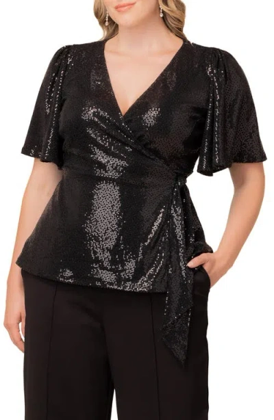 Kiyonna Shimmerying Sequin Wrap Top In Black