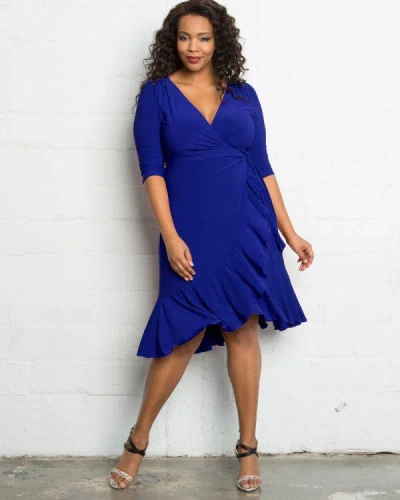 Kiyonna Short Plus Size Wrap Dress In Blue