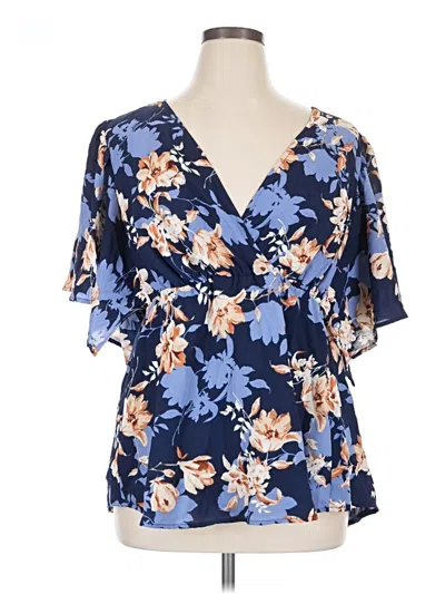 Pre-owned Kiyonna Short Sleeve Blouse In Blue