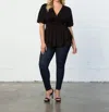Kiyonna Promenade Layered Short Sleeve Top In Black
