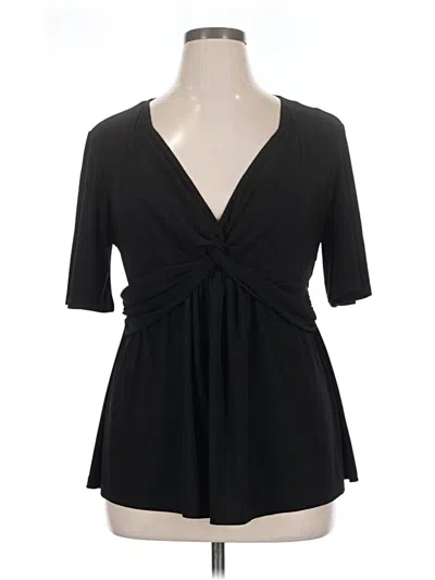 Pre-owned Kiyonna Short Sleeve Top Black Plunge Neckline Tops