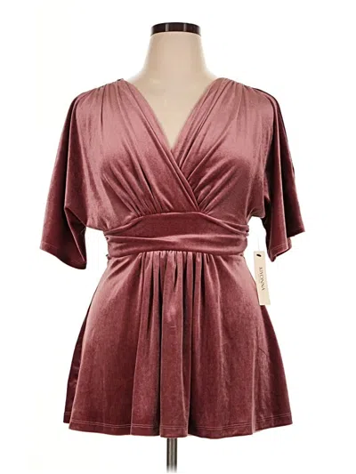 Pre-owned Kiyonna Short Sleeve Top Burgundy Plunge Neckline Tops