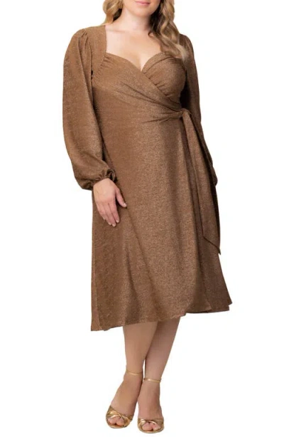 Kiyonna Soicialite Sweetheart Neck Wrap Dress In Brown