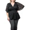 Kiyonna Stardust Sequin Lace Peplum Top In Onyx