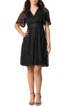 Kiyonna Starry Sequin Lace Cocktail Dress In Onyx