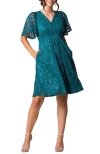 Kiyonna Starry Sequin Lace Cocktail Dress In Teal Topaz