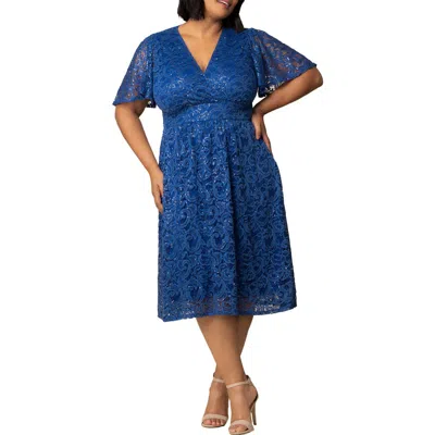 Kiyonna Starry Sequin Lace Fit & Flare Cocktail Dress In Blue