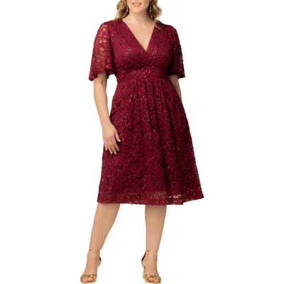 Kiyonna Starry Sequin Lace Fit & Flare Cocktail Dress In Red