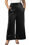 Kiyonna Stretch Velvet Wide Leg Pants In Onyx