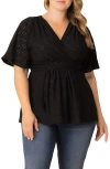 Kiyonna Sunny Day Eyelet Wrap Top In Black