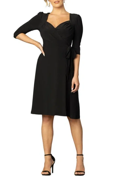 Kiyonna Sweetheart Midi Wrap Dress In Black Noir