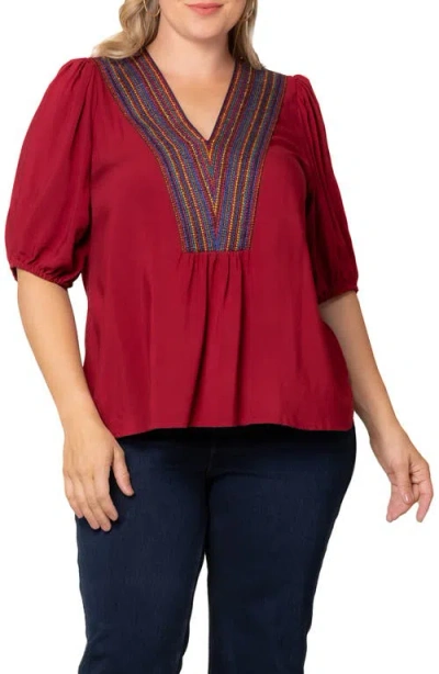 Kiyonna Tacoma Trimmed V-neck Top In Red