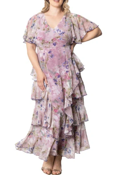Kiyonna Tour De Flounce Tiered Maxi Dress In Lilac Floral Print