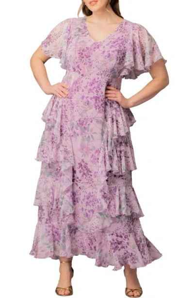 Kiyonna Tour De Flounce Tiered Maxi Dress In Pink